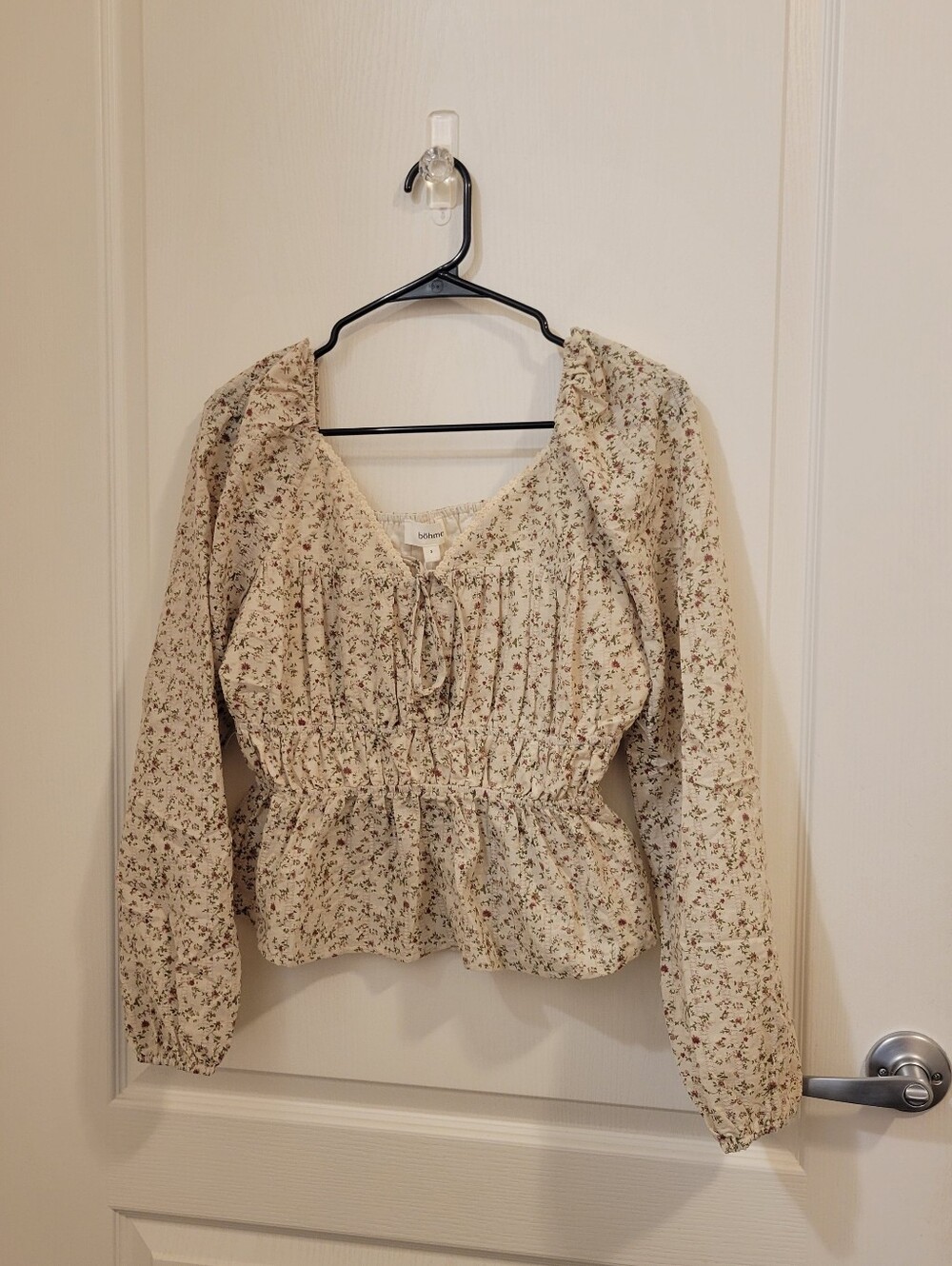 bohme Cream Floral Peasant Blouse